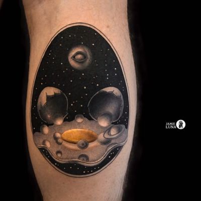 Symbol tattoo by Jamie Luna #JamieLuna #symboltattoo #symboltattoos #symbol #symbols #tattooswithmeaning #meaningfultattoo #surreal #surrealism #egg #eye #galaxy