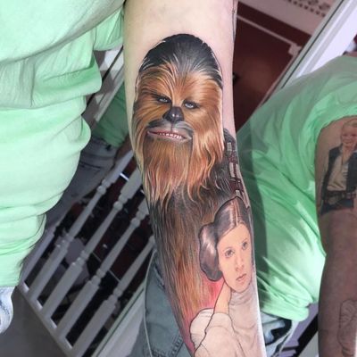 Chewbacca tattoo by David Corden #DavidCorden #chewbaccatattoo #chewbacca #starwars #movietattoos #petermayhew #georgelucas #scifi