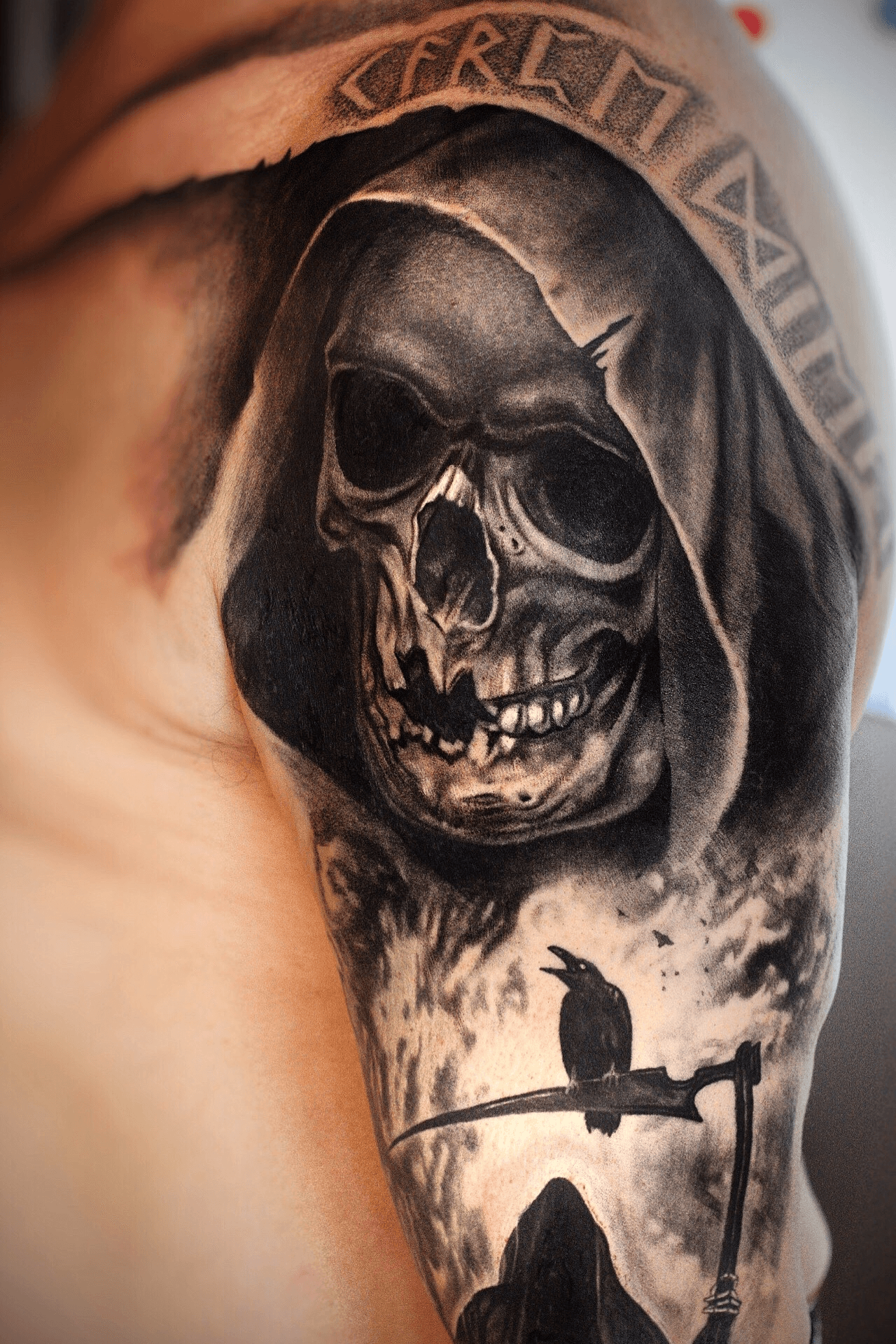 Grim Reaper Skull Sleeve Tattoo – Tattoo for a week