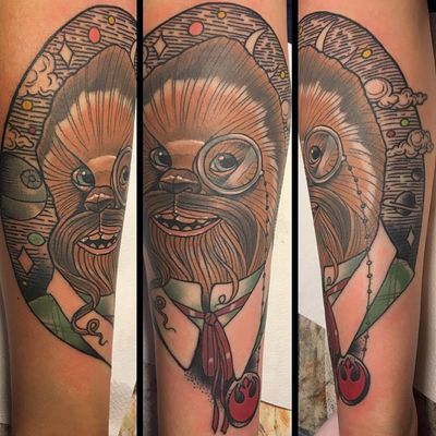 Chewbacca tattoo by Birdy aka Buybuybirdy #Birdy #buybuybirdy #chewbaccatattoo #chewbacca #starwars #movietattoos #petermayhew #georgelucas #scifi