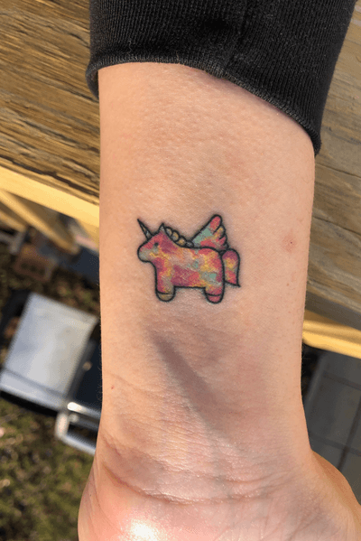 Micro tattoo, tiny unicorn, unicorn tattoo, pastels, healed tattoo