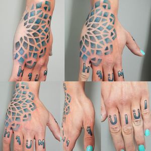 Hand colour dotwork Mandala #dotwork #dotworktattoo #dotworkers #geometry #geometric #hand #colour #colordotwork #pattern #maryjane #maryjanetattoo #tatuering #tatueringstockholm 
