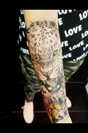 Jaguar&butterflies tattoo. 