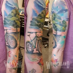 This was a great way to start off my week back from vacation! #colortattoo #watercolortattoo #watercolortattooartist #wonderlandtattoo #wonderlandkitchener #colortattoo #mdwipeoutz #cycling #fatbike #kwawesome #ontariotattoos #canadiantattooartist #kwtattoos @wonderlandtattoostudioskw www.wonderlandstudioskw.com