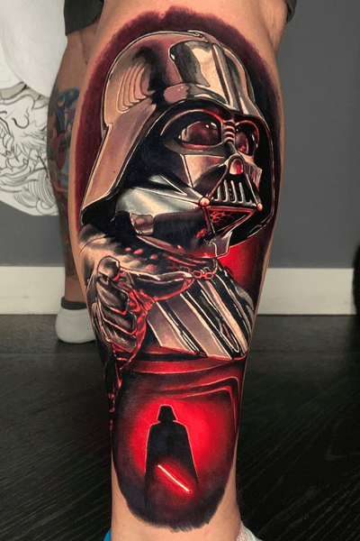 I did a #coverup with this #DarthVader last week. #Vader is almost always used as a cover up. I always love doing a #StarWars tattoo though. #realisticportrait #realism #starwarstattoo 