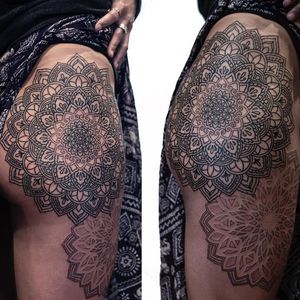 Mandala tattoo by Dillon Forte #DillonForte #mandalatattoos #mandalatattoo #mandala #pattern #ornamental #sacredgeometry #geometric #shapes #linework #dotwork #blackwork