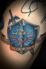 Legend Of Zelda Hylian Shield and Master Sword Tattoo on the Upper Thigh