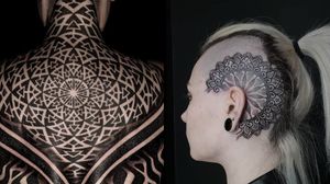 Mandala tattoo on the left by LewisInk and mandala tattoo on the right by Ash Boss #AshBoss #LewisInk  #mandalatattoos #mandalatattoo #mandala #pattern #ornamental #sacredgeometry #geometric #shapes #linework #dotwork