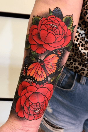 Roses and butterfly #rose #colour #tattoo #tattoodo