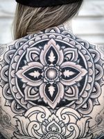 Mandala tattoo by Aries Rhysing #AriesRhysing #mandalatattoos #mandalatattoo #mandala #pattern #ornamental #sacredgeometry #geometric #shapes #linework #dotwork #blackwork