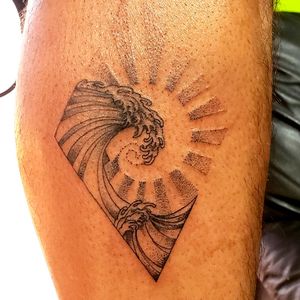 Stippling/ dotwork and fine line abstract wave- nautilus- sun design 