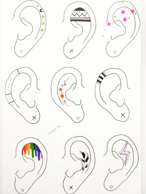 Tattoo uploaded by Leah • Ear Tattoo Designs (the one above the rainbow  drip design means listen in Morse code) • Tell me what you think 💜  #eartattoo #fingertattoos #eartattoos #handtattoo #minimaltattoo #