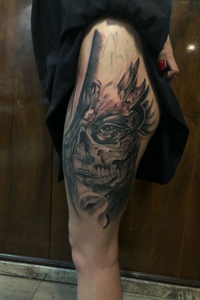 #legsleeve #tattoo #blackandgray #sugarskull 