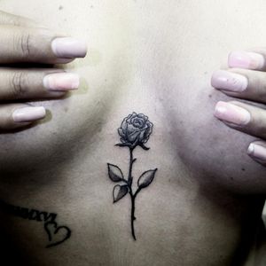 Black little rose under boobs blackwork 