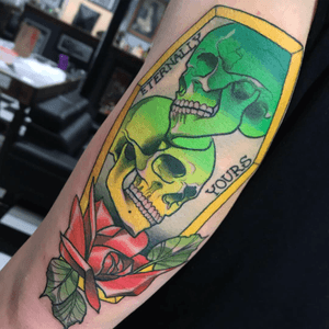 Neotraditional skulls and rose