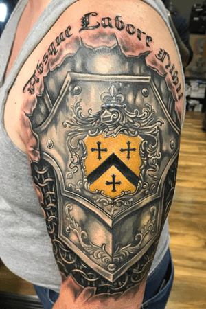 Realistic family coat of arms tattoo!
