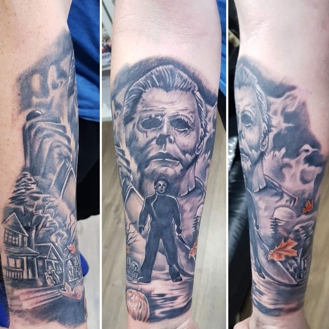 My not finished Michael Myers addition Ghostface on outside by Seth  Thomas Tattoo Bristol UK  rTattooDesigns
