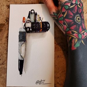 Watercolor of a handmade tattoo machine