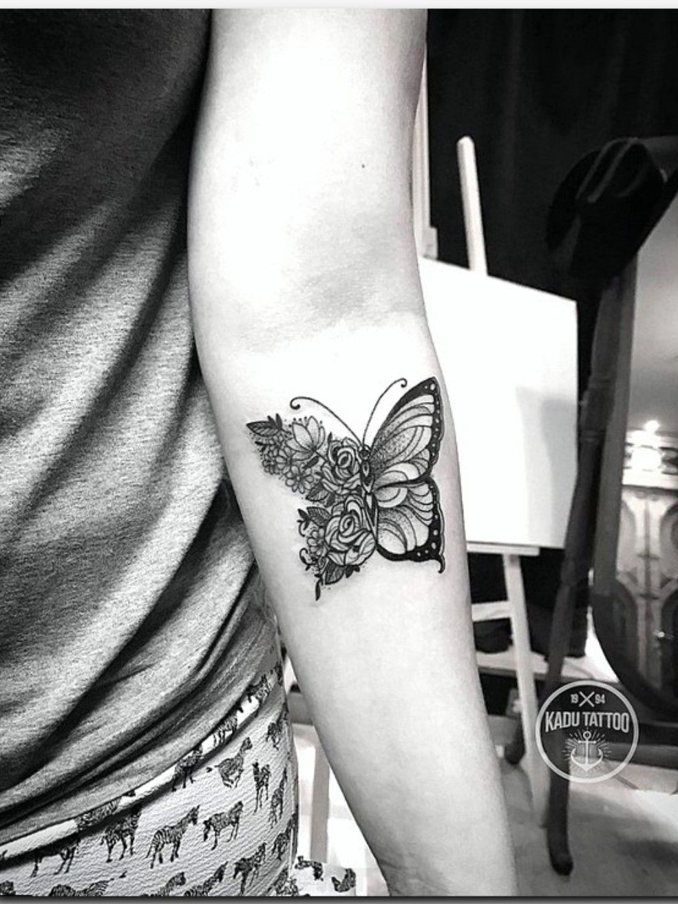 Half Shape Butterfly Branch Flowers Tattoo Stock Vector Royalty Free  2079243382  Shutterstock