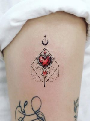 Ornamental tattoo by Tattooist Dal #TattooistDal #ornamentaltattoos #ornamental #ornaments #jewels #decorative #jewelry #adorn #gems #crystals #diamonds #pearls #floral #heart #Moon