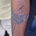 Crane tattoo by Pitta Kkm #Pitta #Pittakkm #cranetattoos #crane #birds #feathers #wings #flying #animal #nature #geometric #illustrative #color