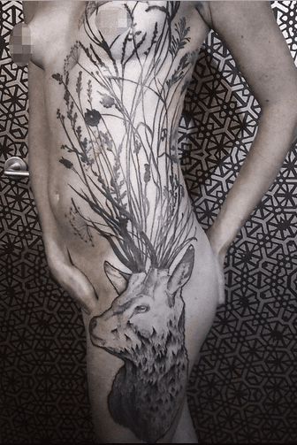 Deer Skull drawn by me tattoo done by Alex Koskie from ESPY Tattoo Studio  in Lewes UK  rTattooDesigns
