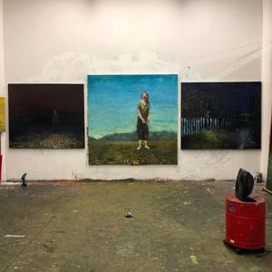 Painting by Alex Merritt in his studio #AlexMerritt #BoothGallery #FineArt #painting