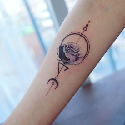rose tattoo by Grey Un #GreyUn #rose #flower #geometric #moon #triangle 