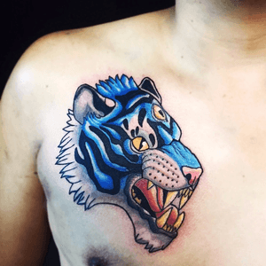 Tigre old shool #tatuaje #tattoo #tatuajetogre #oldshool #tigertattoo #bluetiger #tattootigeroldshool #tatu #tatuarte #animaltattoo 