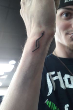 Tattoo number five.Fixed a fuck up. Nordic Rune Jera for Peace, Happiness, Hope and Early Efforts Realized with a semicolon above it. Done by Wizo at DeKalb Tattoo Company. #coveruptattoo #nordicrunes #SemicolonProject #SuicideAwareness #dekalbtattoocompany 