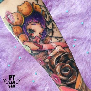 🍩👧🏻DOUGHNUTS GIRL WITH CHOCOLATE ROSE🌹🍫It is a cover up again!The second picture is old tattoo. I do all the tattoo design myself! Really love the theme like this one.🥰 Thanks to my client, she trust me a lot and let me do everythings I want! Love uuu💓🌈🌈♡MAKE A TATTOO BY PI LANLAN♡♡HOPE TO SEE YOUR MASSAGES SOON♡#plinthespace #tattoo #art #ink #design #macarons #wristtattoo #kawaiifashion #kawaiitattoos #kawaii #love #colorful #sweet #lovely #supercutetattoos #supercute #dessert #desserttattoo #入墨紋身 #刺青 #紋身#doughnuts #doughnuttattoo #girltattoo #girl #diamondtattoo #chocolate #chocolatetattoo