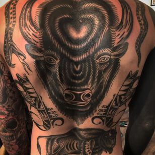 Cool Tattoo de Bailey H Robinson #BaileyHRobinson #cooltattoos #cooltattoo #besttattoos #unique #special #surreal #strange #awesome #cool #traditional #blackwork #bison #animal #tribal #nativeamerican #snake