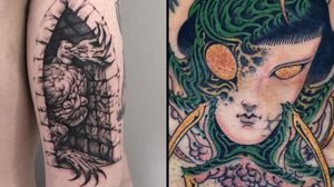 Cool tattoo on the left by Skeleton Jelly and cool tattoo on the right by Waterstreet Phantom #WaterstreetPhantom #SkeletonJelly #cooltattoos #cooltattoo #besttattoos #unique #special #surreal #strange #awesome #cool