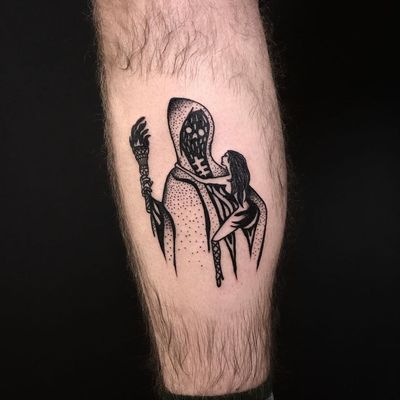 Cool tattoo by Body Ruiner #BodyRuiner #cooltattoos #cooltattoo #besttattoos #unique #special #surreal #strange #awesome #cool #blackwork #reaper #lady #fire #torch