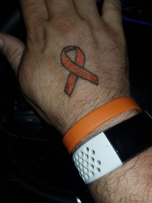 Cancer support ribbon for Leukaemia,  my partner has an identical one on her chest which she got after she had the all clear