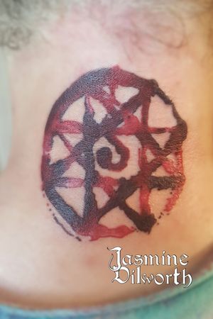 Blood seal from Full Metal Alchemist done over the weekend. This was a dope piece, keep the weeb tattoos coming!#tattoo #tattooartist #femaletattooartist #anime #animetattoo #fullmetalalchemist #bloodseal #necktattoo #colortattoo #nerdlife #animemasterink #newhampshire #greenland #greenlandnh #nh #newenglandartist #newyork #geneva #genevany #ny #fingerlakes #dovernh #kittery #boston #maine #massachusetts