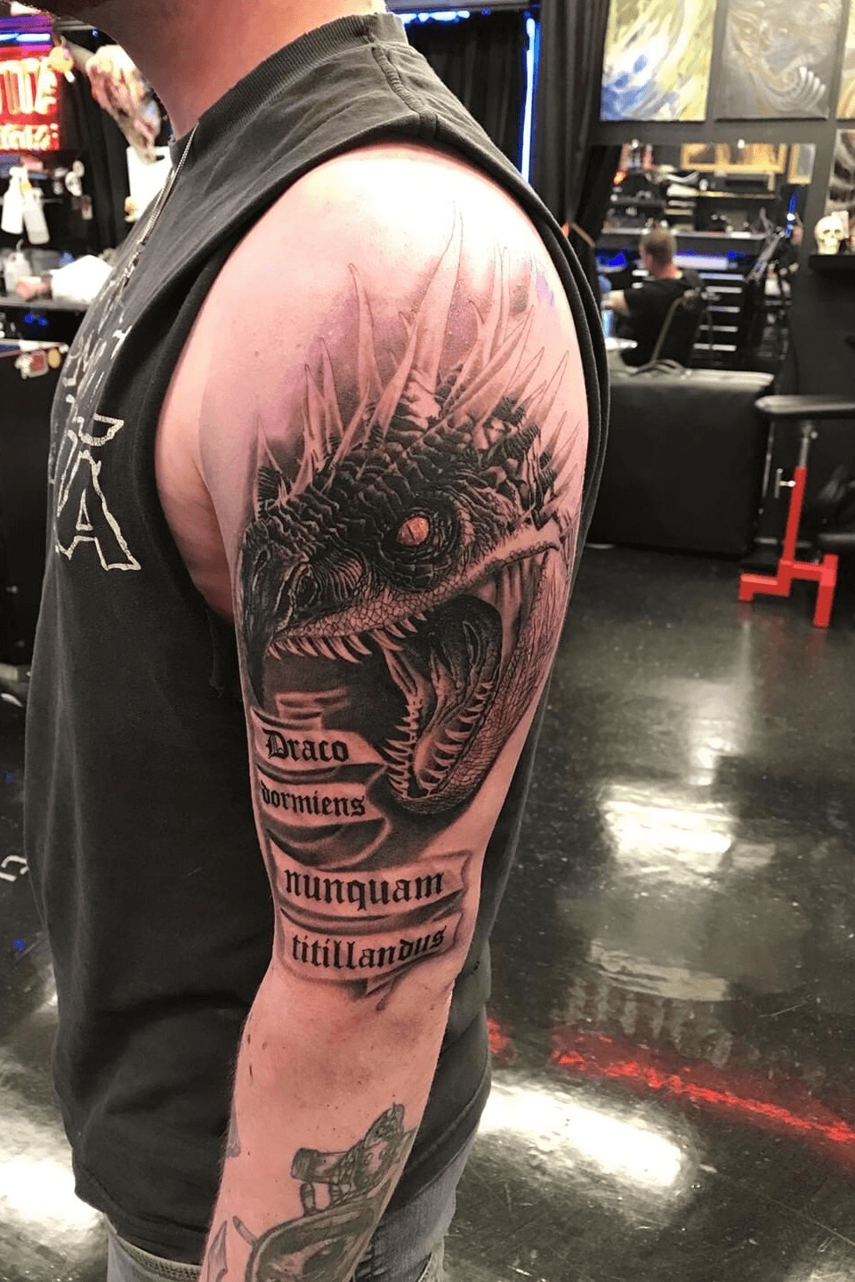 Addicted To Ink Tattoos  White Plains NY  Amazing start to this Hungarian  Horntail from Harry Potter Done by coryhaberman Stop by any day during  regular business hours to consult with