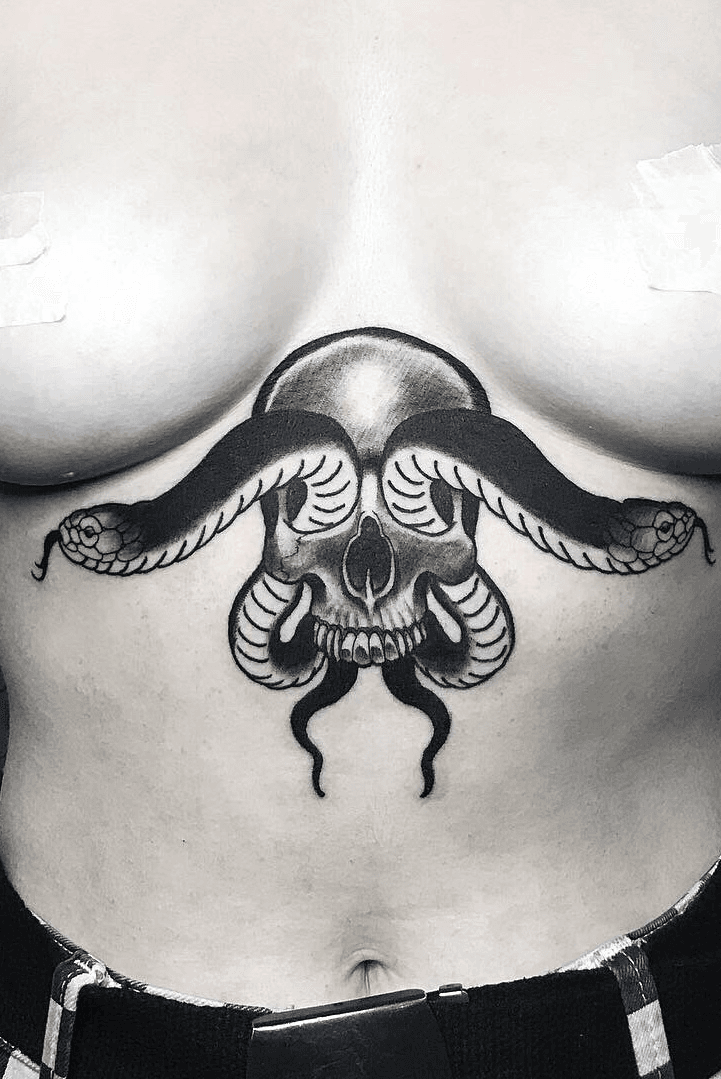 Bull skull sternum piece I did studiocitytattoo Appointment only Call shop  for details   tattoo tattooing blackwork dotwork  Instagram