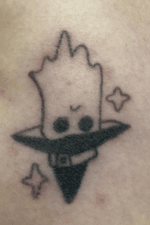 Stick and poke tattoo of a ghost. Completed by me on me