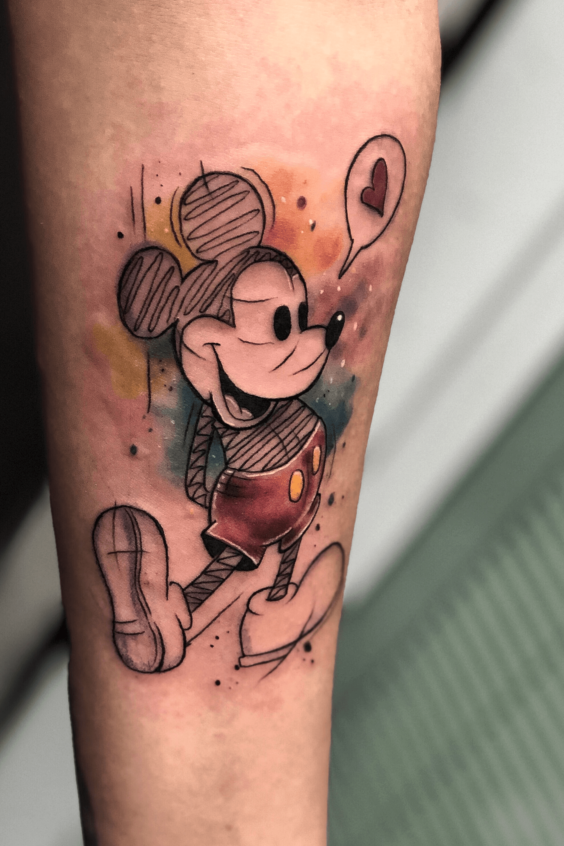 Drunk Mickey Mouse Tattoo On Left Hand