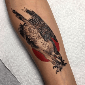 Tattoo by Gerald Feliciano #GeraldFeliciano #feathers #hawk #bird #sun