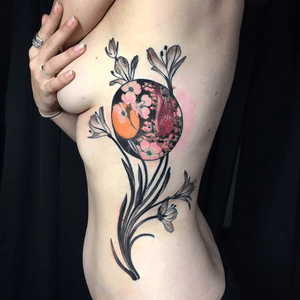 Art Nouveau florals tattoo by Gerald Feliciano #GeraldFeliciano #artnouveau #floral #flowers