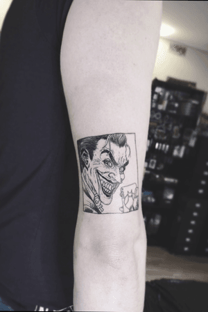The Joker comic segment piece #tattoo #irishtattoo #irishtattooartist #dublintattoo #maynooth #thejoketattoo #linework 