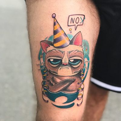 Grumpy Cat tattoo by Jools #Jools #TardarSauce #GrumpyCat #cat #kitty #petportrait #GrumpyCattattoos #GrumpyCattattoo #cattattoo #meme #petportraittattoo #funnytattoo