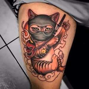 Ninja cat I did the other day, thanks to my client 🔥 follow me on insta @ barrientostattoo