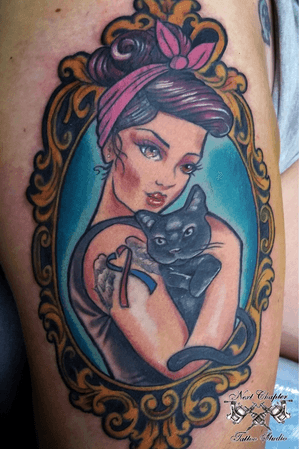 Tanny wanted a custom pinup for her thigh which represented herself and the things she loves the most in this world. Her cats and the memory of her beloved son. Having know Tan for over 14 years, I hope we captured everything you wanted in this custom thigh piece for you. Always a pleasure to have you in the chair. Next Chapter Tattoo and Piercing 24 Abbotsbury Road Morden SM4 5LQ Tel: 0203 8374908 www.nextchaptertattoo.com #pinup #strongwoman #tattoo #tribute #self #selfportrait #likness #pinuptattoo #colourtattoo #colouredink #cat #cattattoo #thightattoo #tattooidea #customtattoo #customtattooartist #londra #london #tattoolondon #morden #ink #frame #wip #trx #womenwithtattoos #tribute #tributetattoo #angel #memories