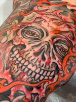 Monster tattoo by Todd Noble #ToddNoble #monstertattoos #monstertattoo #monster #demon #vampire #devil #ghoul #ghost #darkart #horror #zombie #skull #death #color #neojapanese