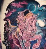 Riding the cosmos #tattoo #tattooartist #unicorn #spacetattoo #colortattoo #spacetattoo