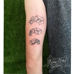 Such a cute and meaningful first tattoo for this client. Geometric/origami hippos based on his grannies ornaments. Custom design by Tara Gypsy Apples