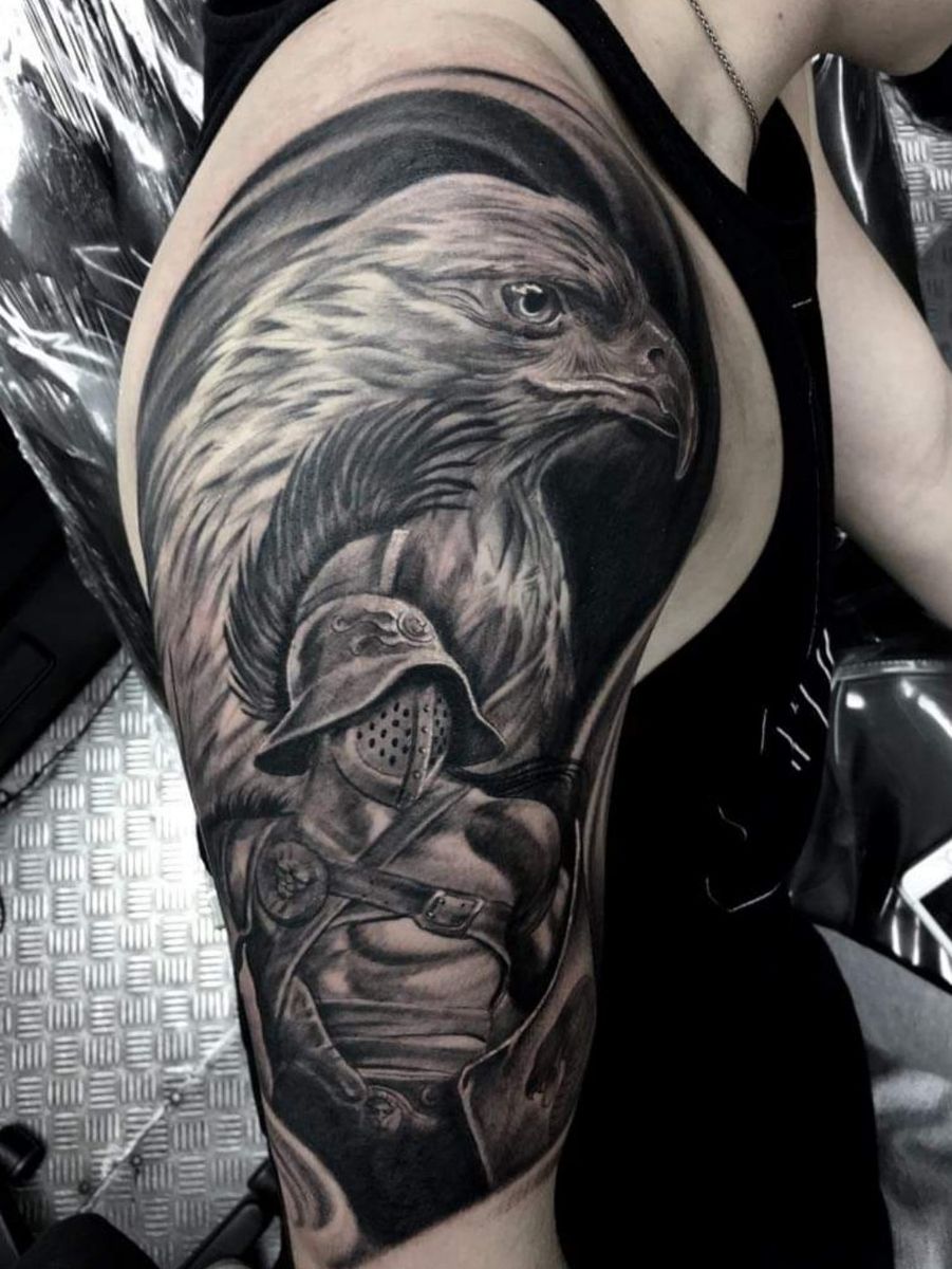 Tattoo uploaded by American Tattoo • Eagle & Warrior by • Tattoodo